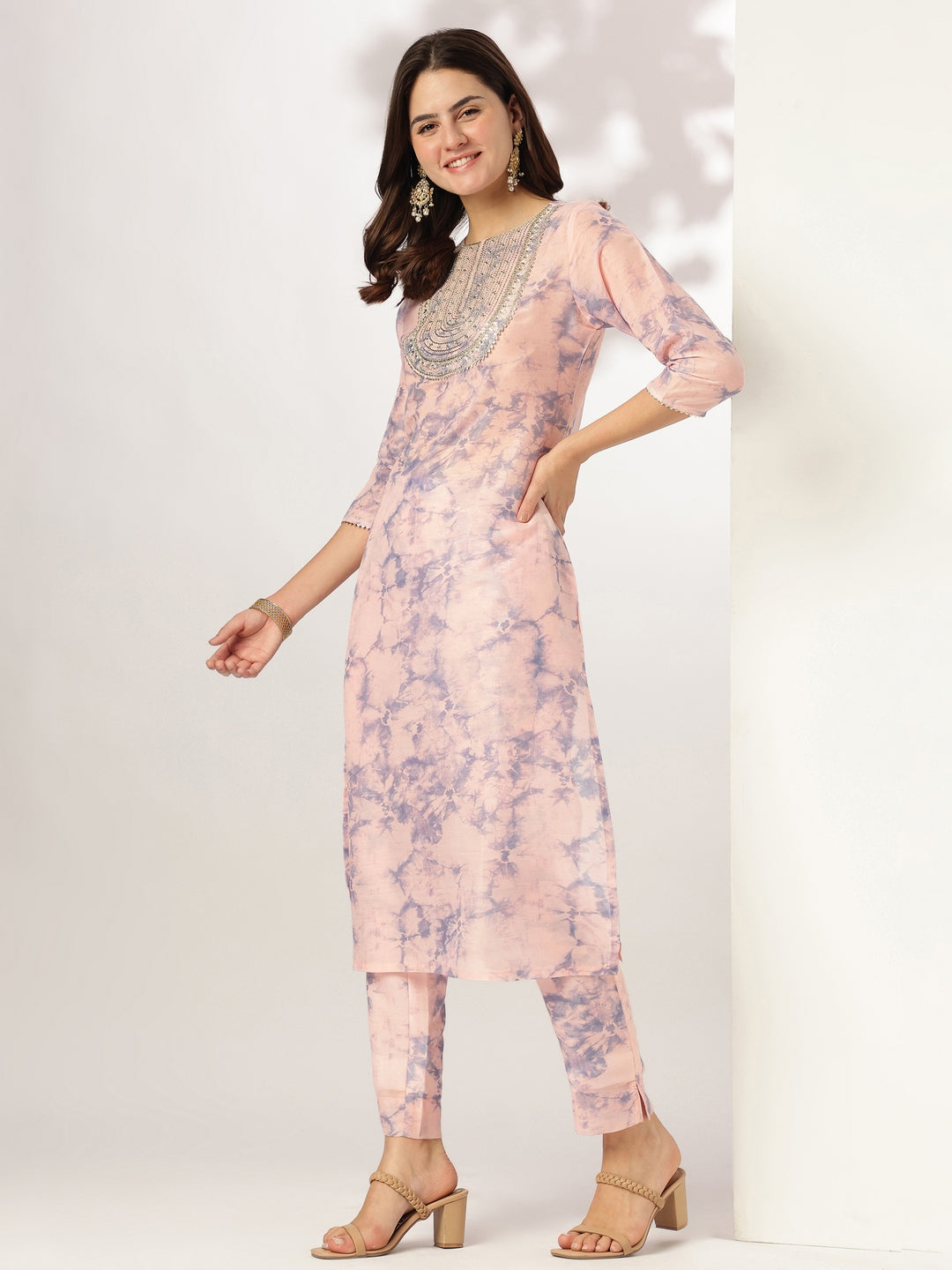 Janasya Light Silk Blend Tie & dye Straight Kurta Set 