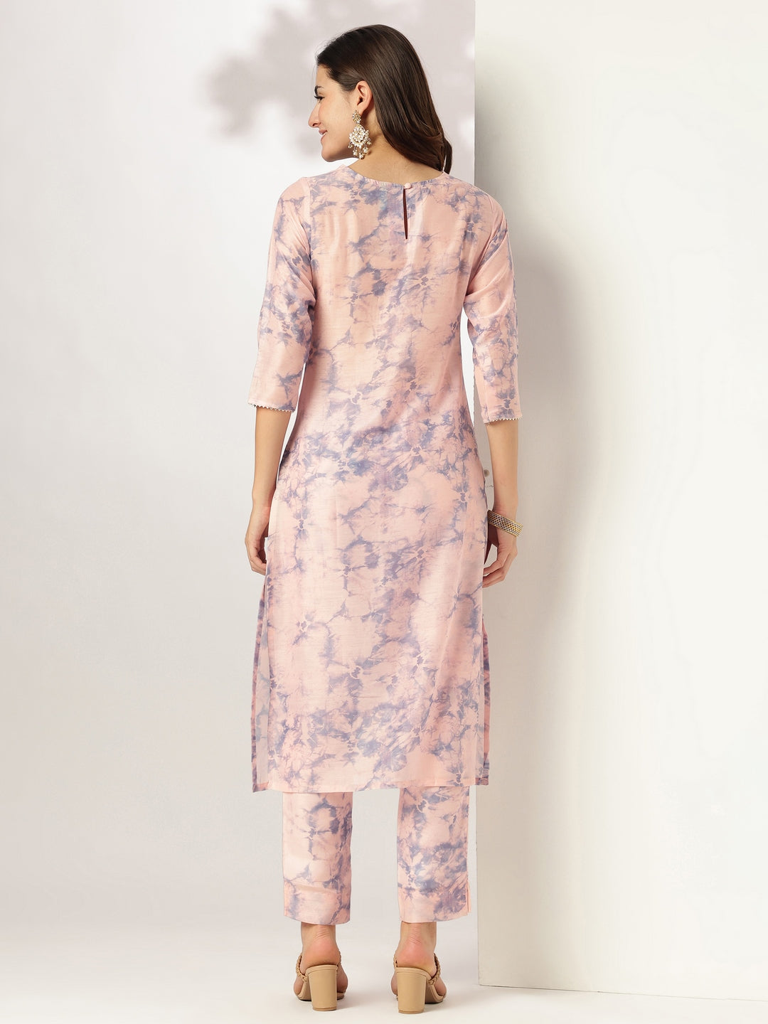 Janasya Light Silk Blend Tie & dye Straight Kurta Set 