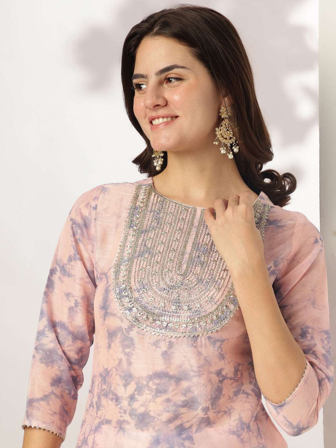 Janasya Light Silk Blend Tie & dye Straight Kurta Set 