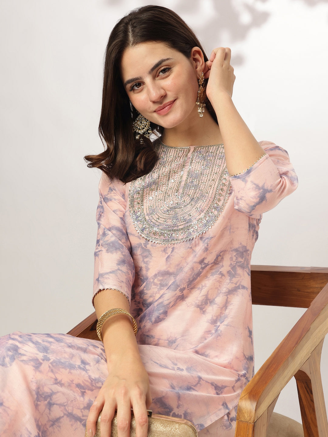 Janasya Light Silk Blend Tie & dye Straight Kurta Set 