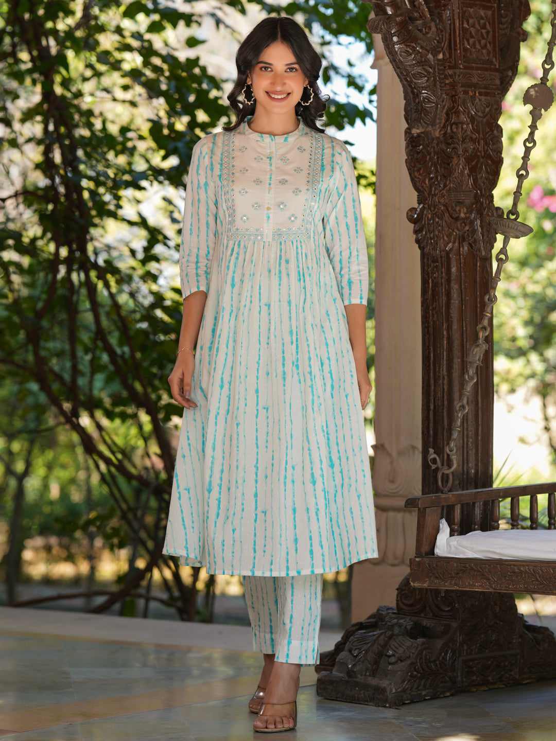 Janasya Light Cotton Tie & dye A-Line Kurta Set 