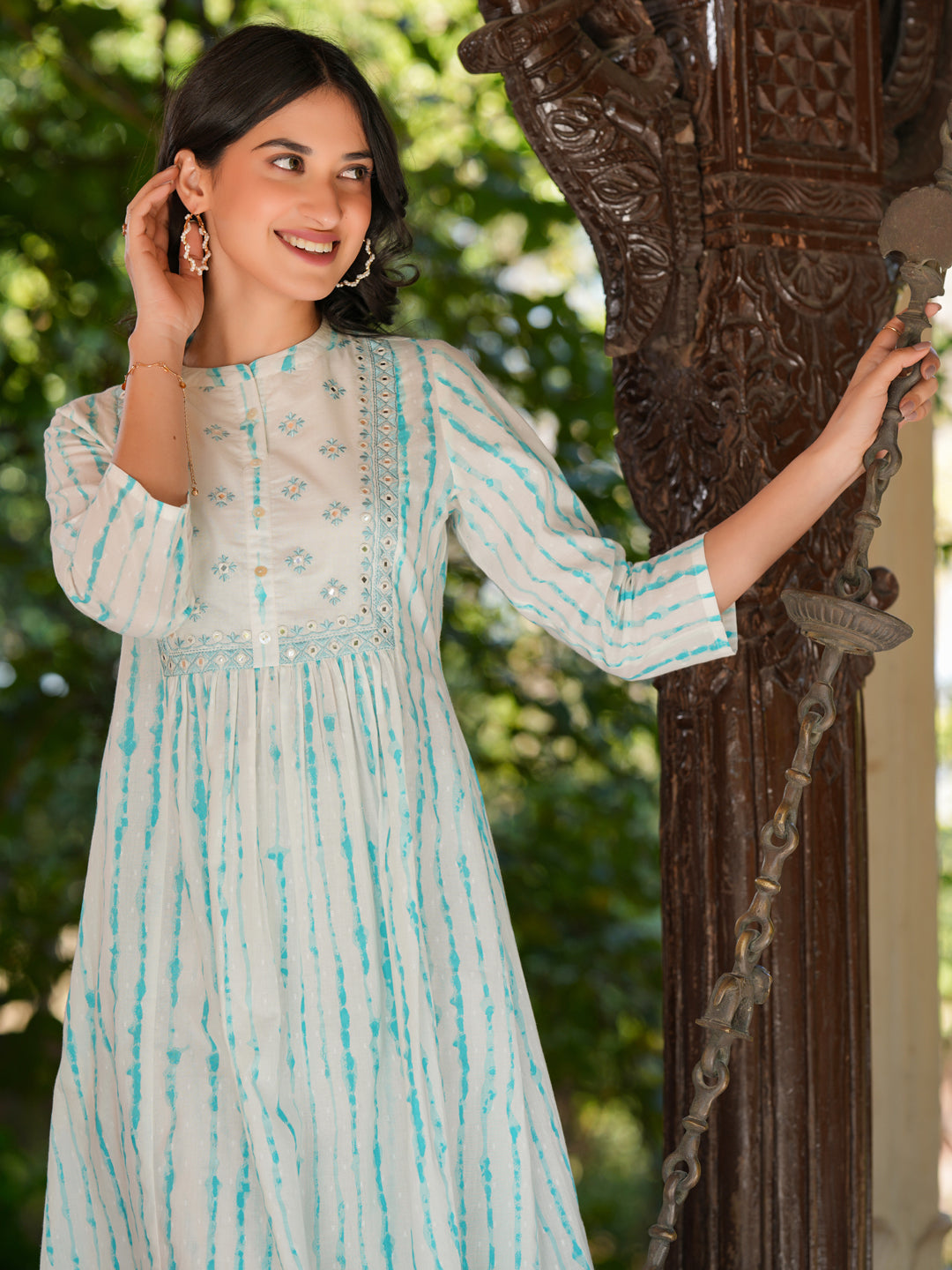 Janasya Light Cotton Tie & dye A-Line Kurta Set 