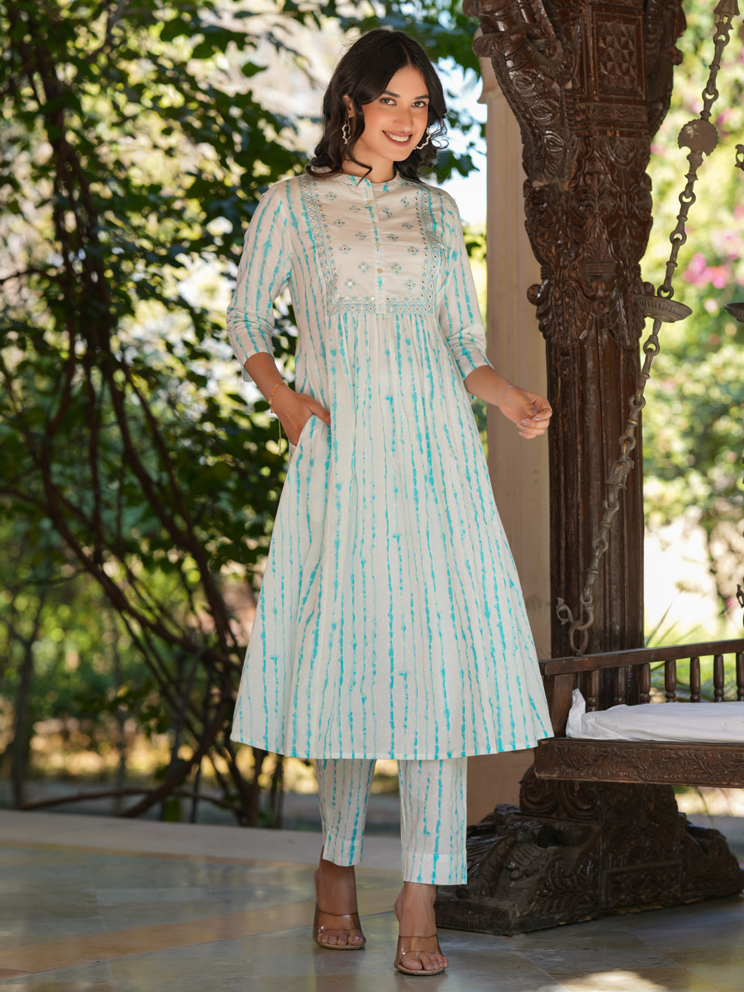 Janasya Light Cotton Tie & dye A-Line Kurta Set 