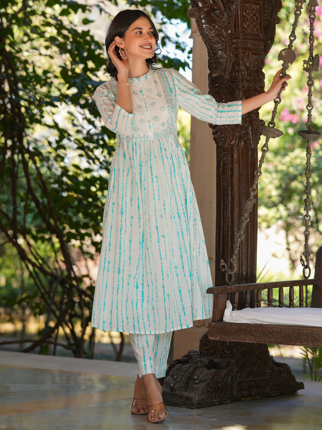 Janasya Light Cotton Tie & dye A-Line Kurta Set 