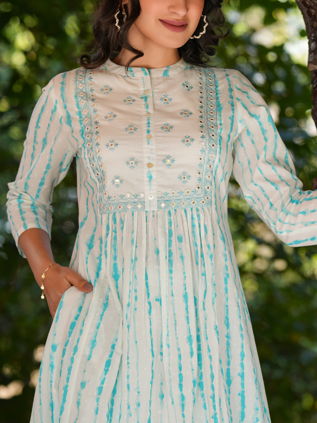 Janasya Light Cotton Tie & dye A-Line Kurta Set 