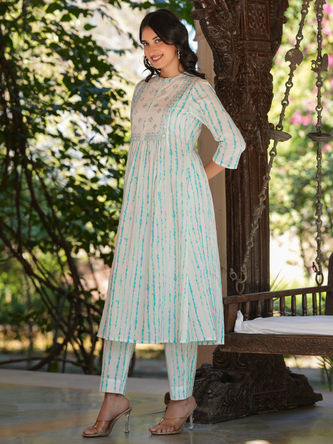 Janasya Light Cotton Tie & dye A-Line Kurta Set 