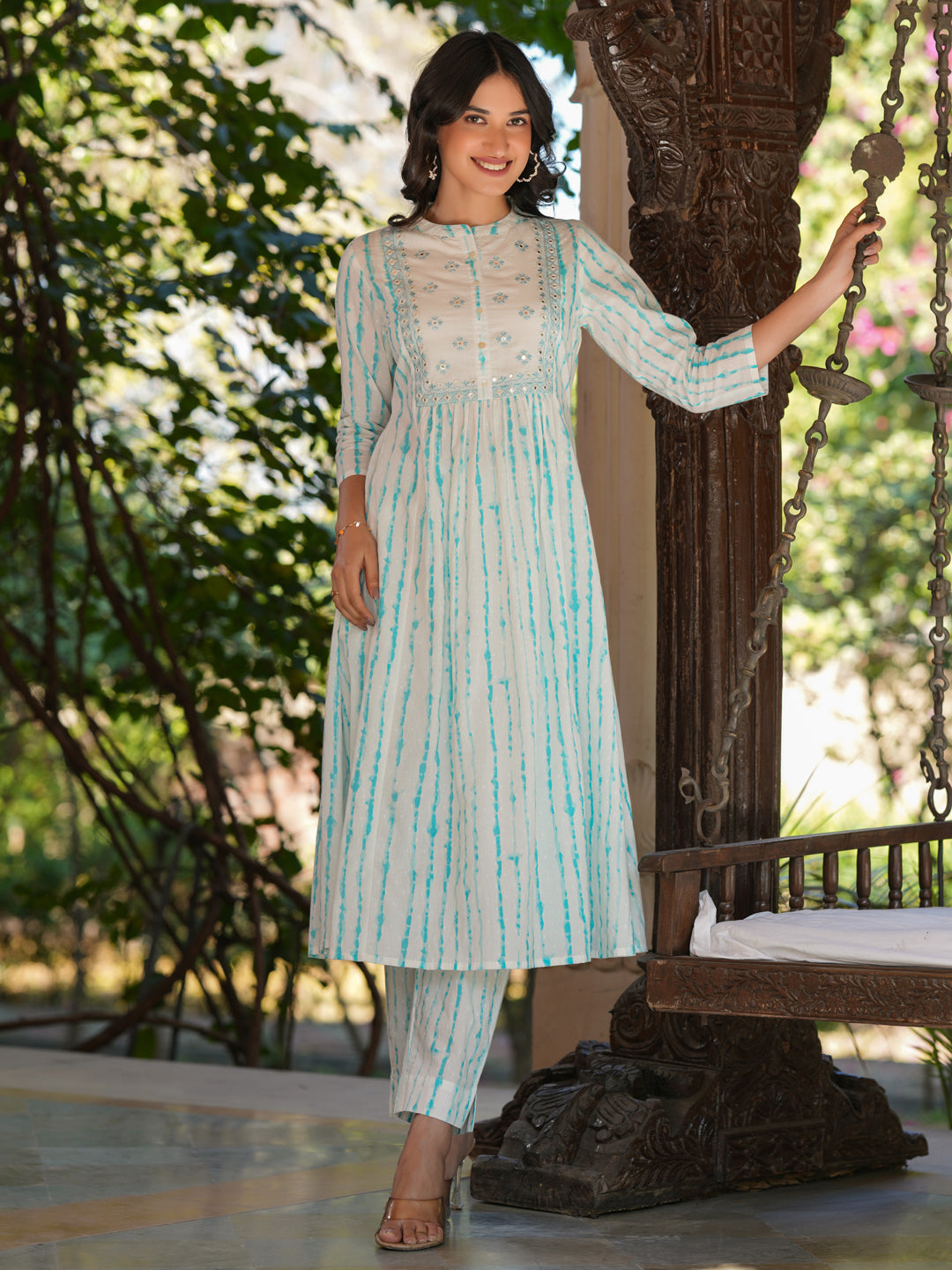 Janasya Light Cotton Tie & dye A-Line Kurta Set 