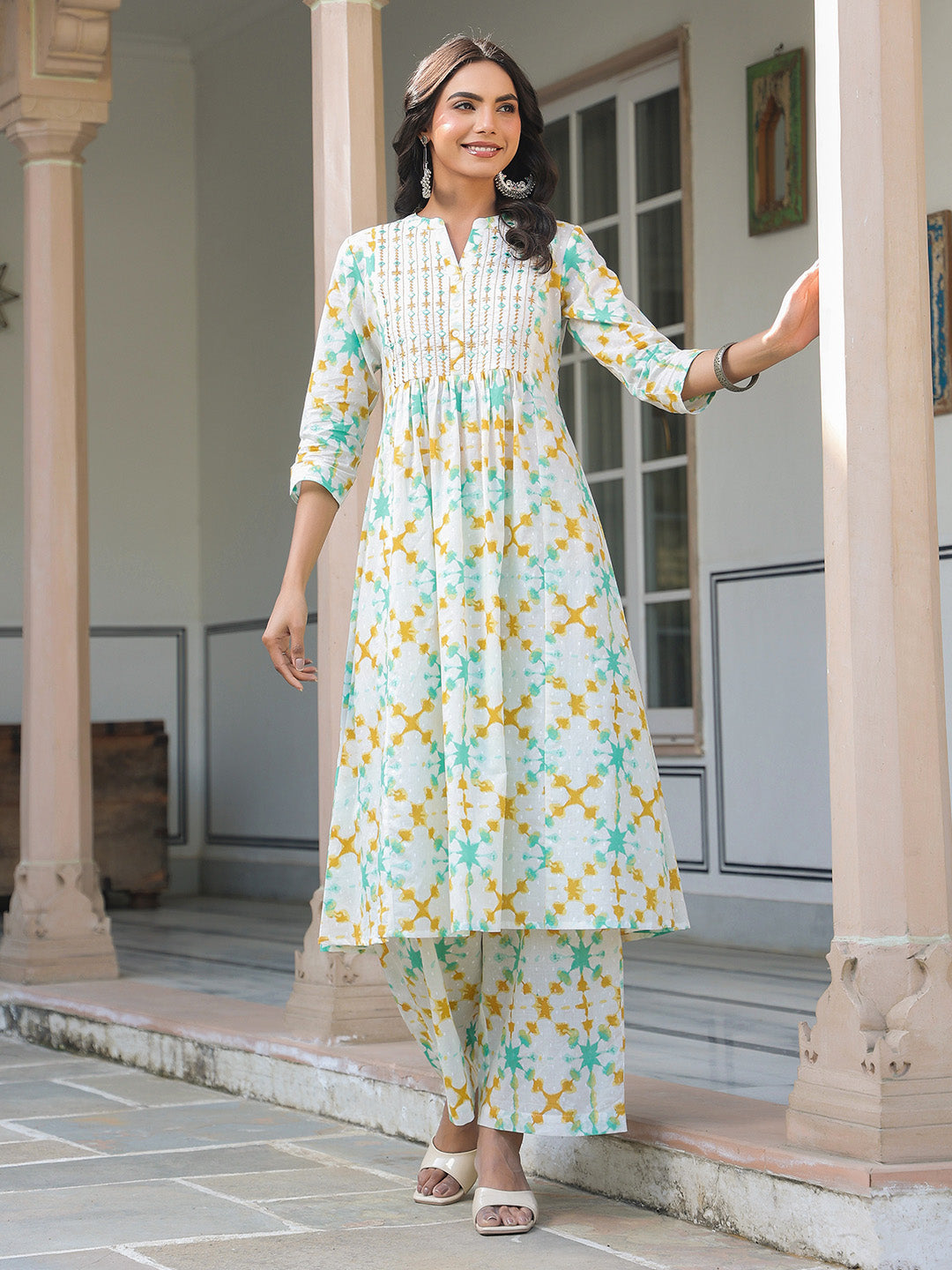 Janasya Light Cotton Abstract A-Line Kurta Set 