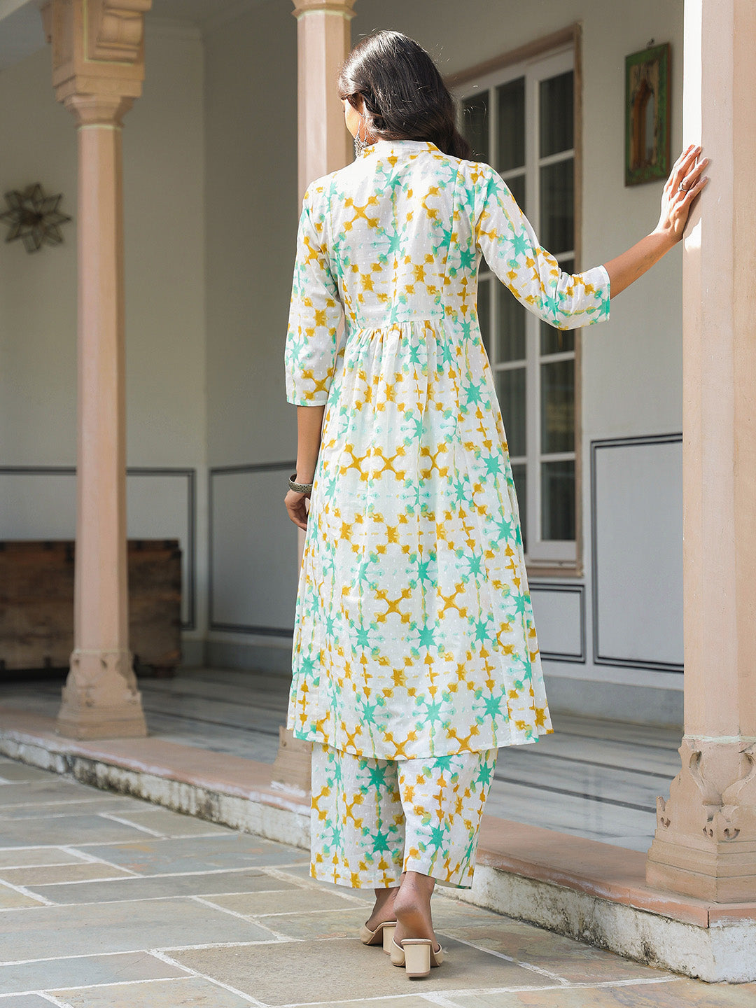 Janasya Light Cotton Abstract A-Line Kurta Set 