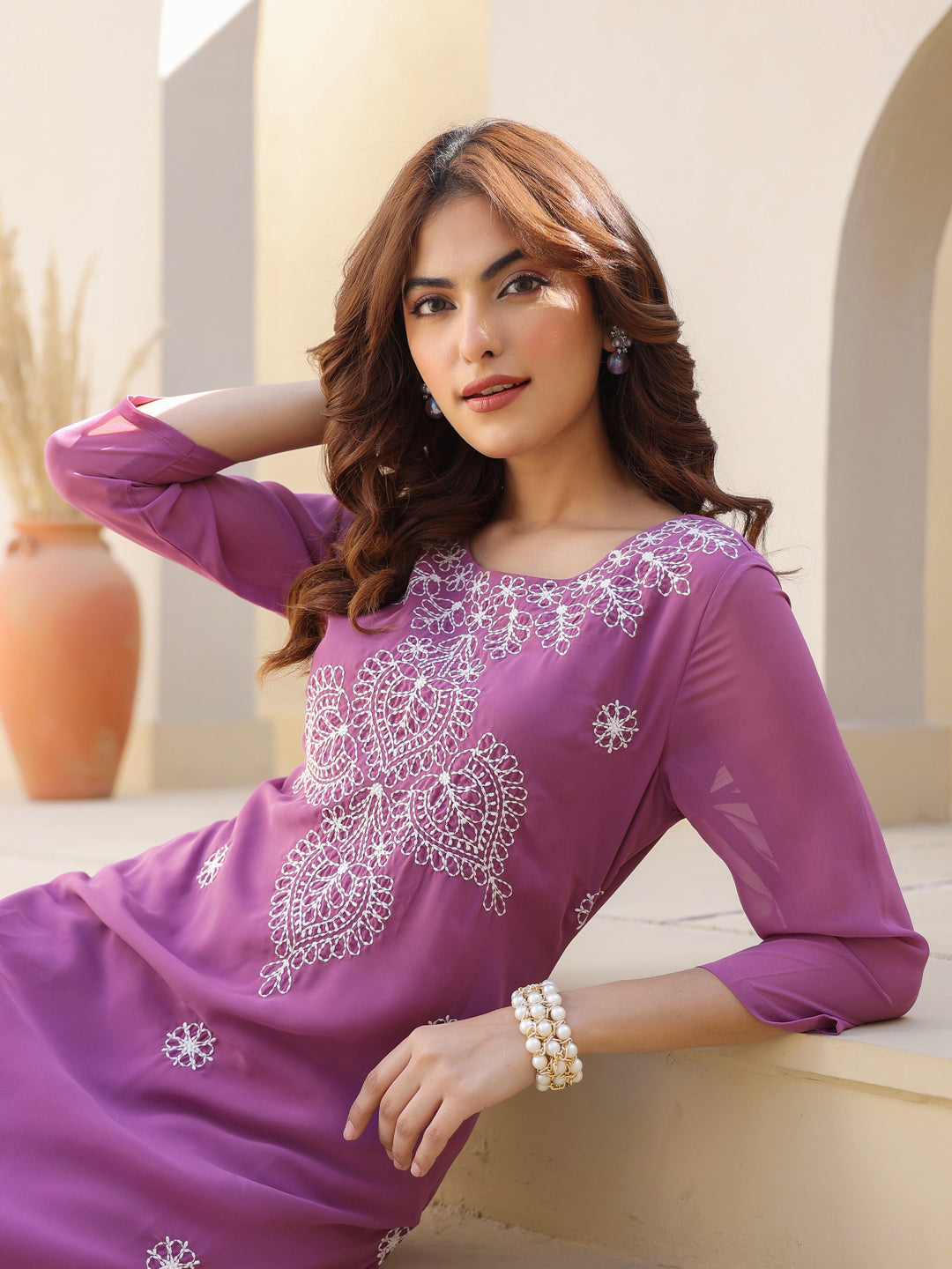 Janasya Dark Georgette Floral Straight Kurta | Grab2Buy