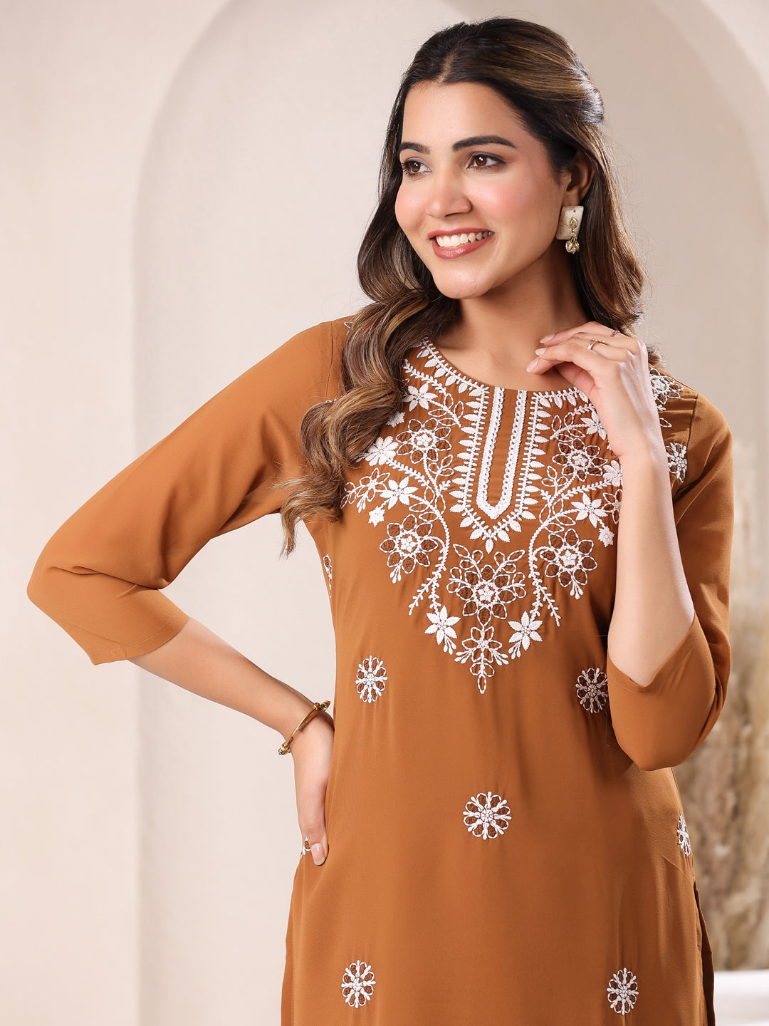 Janasya Dark Georgette Embroidered Straight Kurta | Grab2Buy