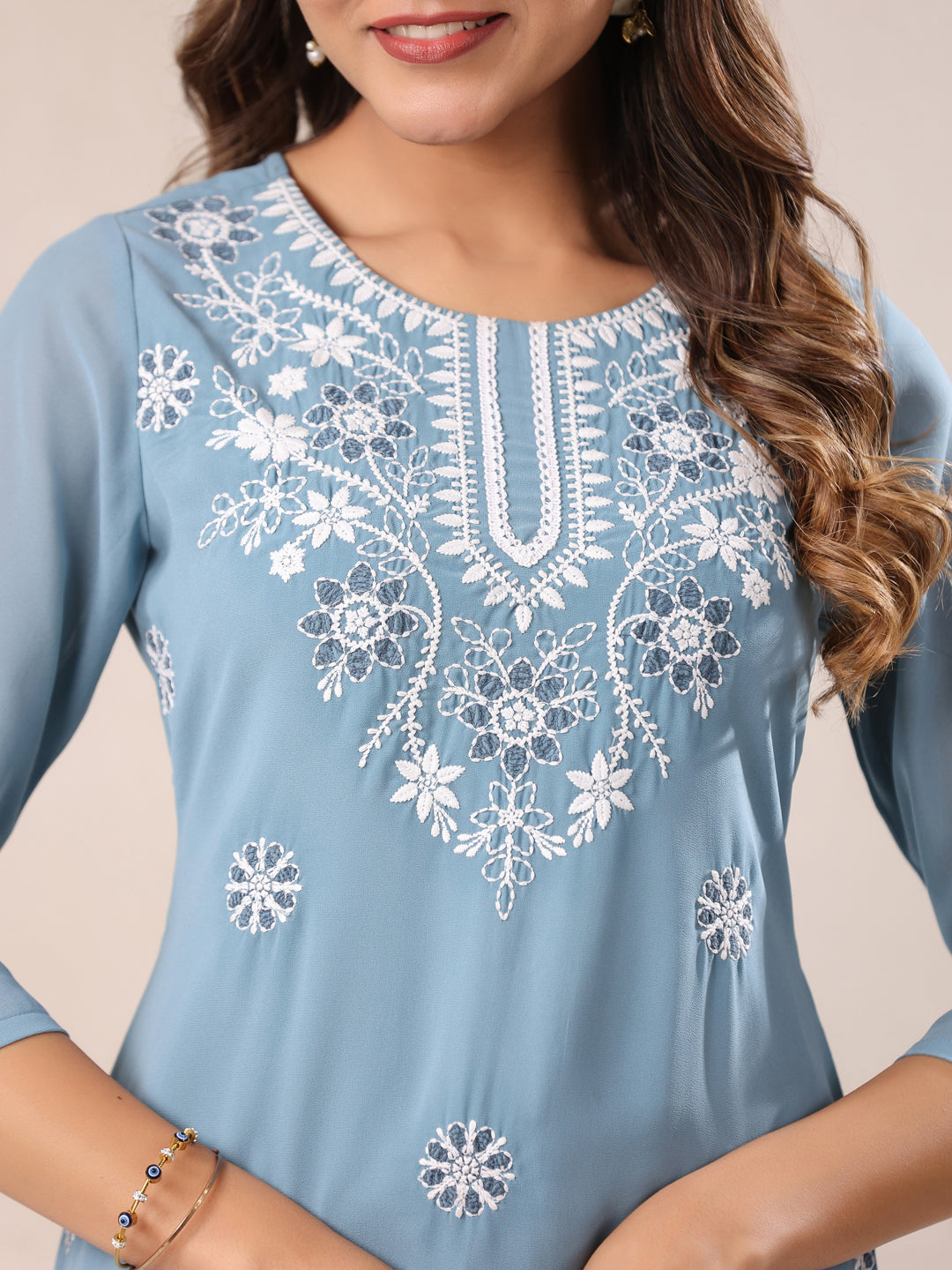 Janasya Bright Georgette Embroidered Straight Kurta 