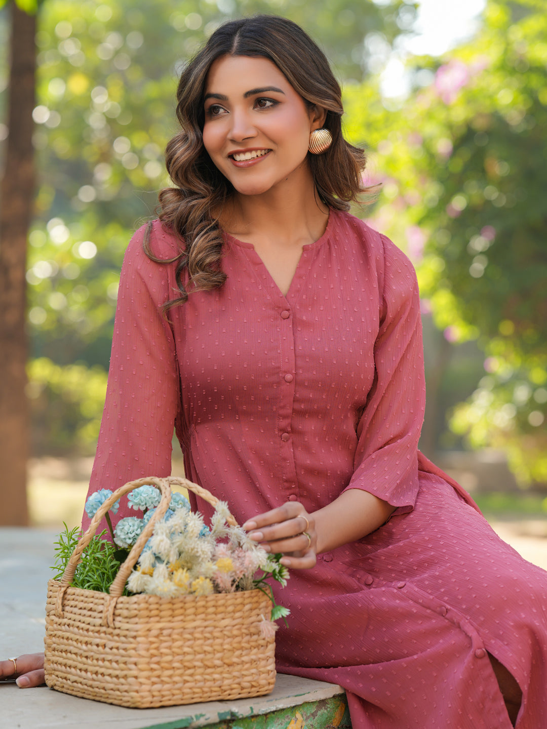 Janasya Light Dobby Chiffon Self Design A-Line Kurta | Grab2Buy