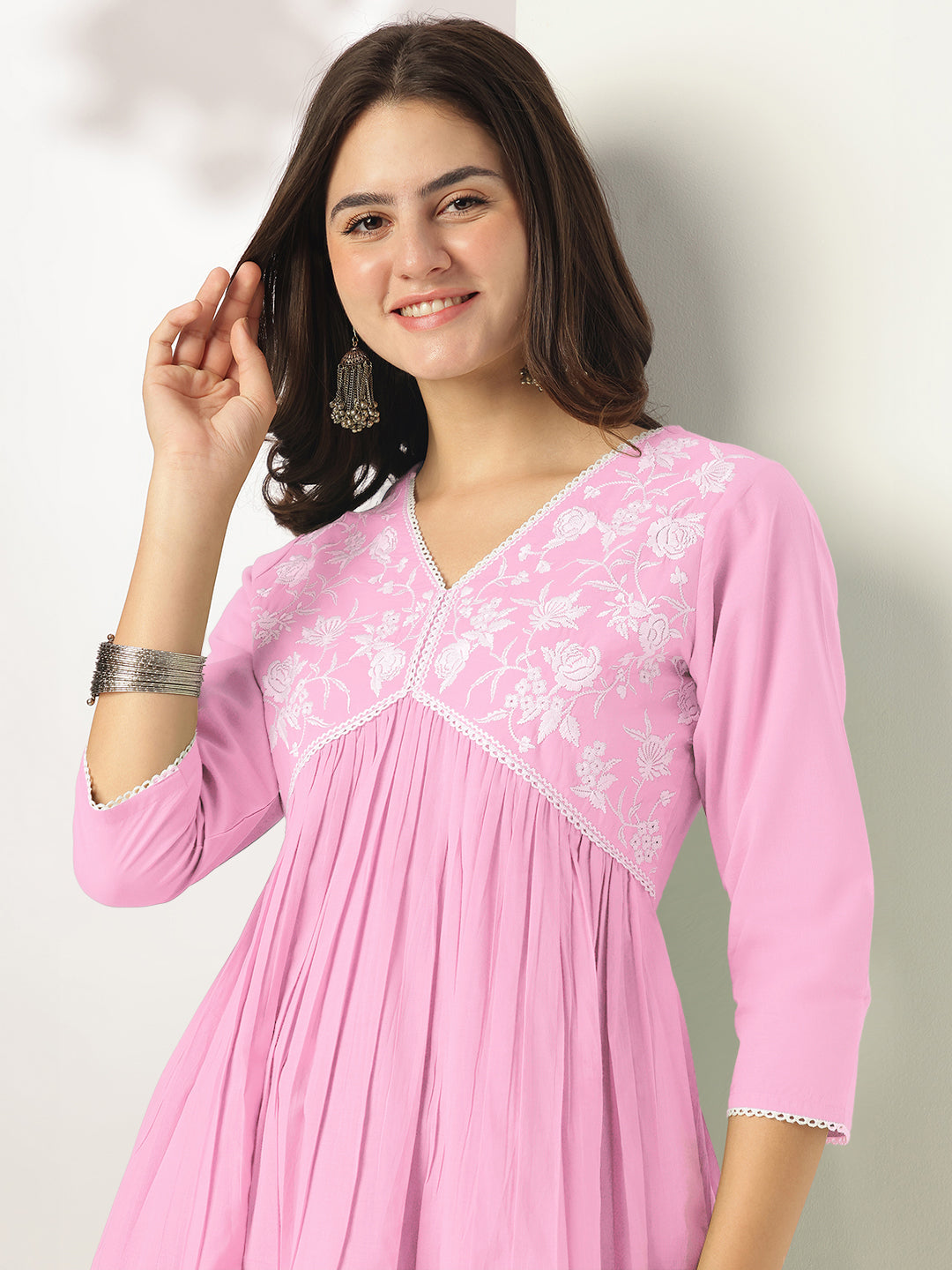 Janasya Light Cotton Yoke Embroidery A-Line Kurta 