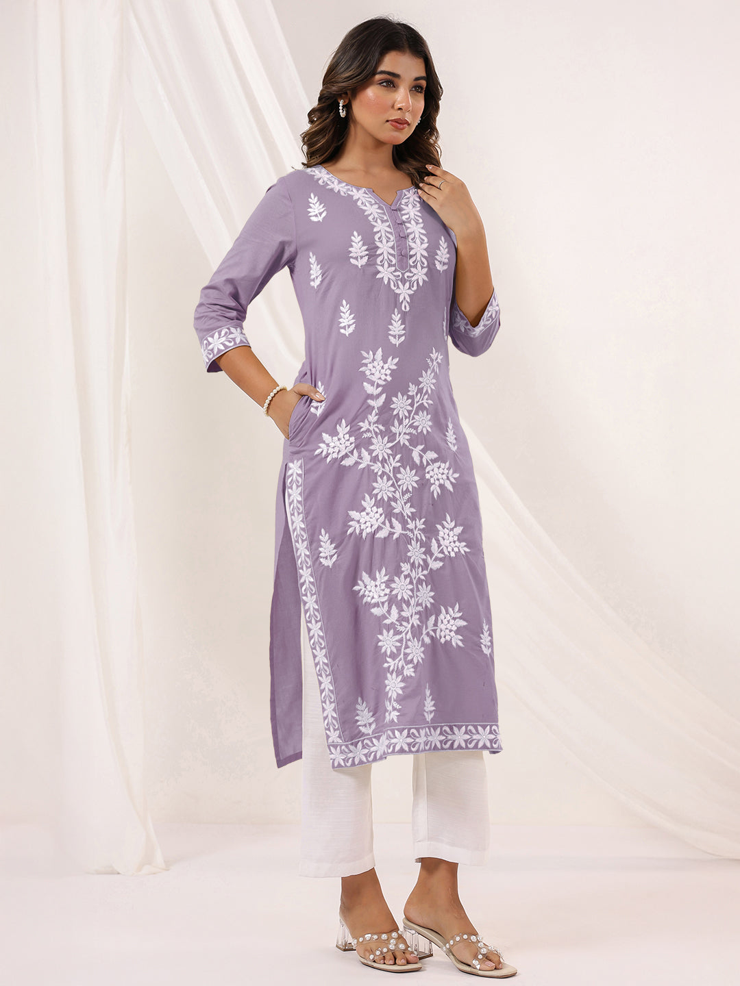 Janasya Light Cotton Embroidered Straight Kurta 