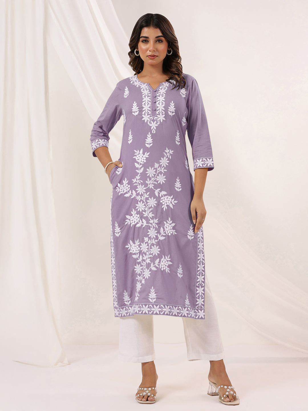 Janasya Light Cotton Embroidered Straight Kurta 