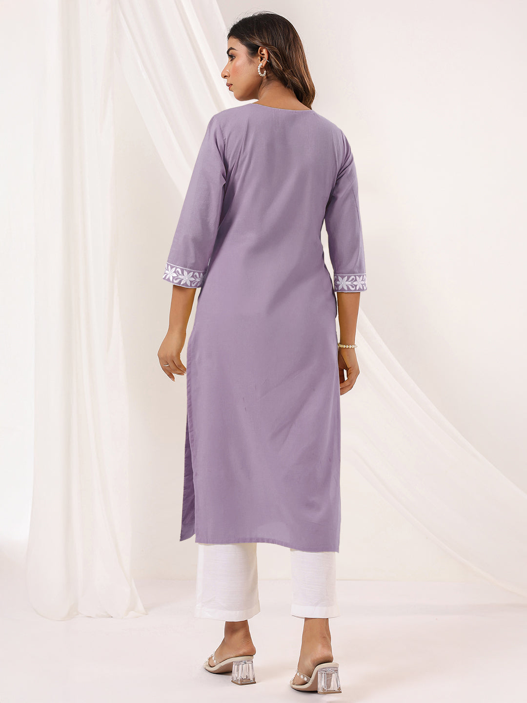 Janasya Light Cotton Embroidered Straight Kurta 