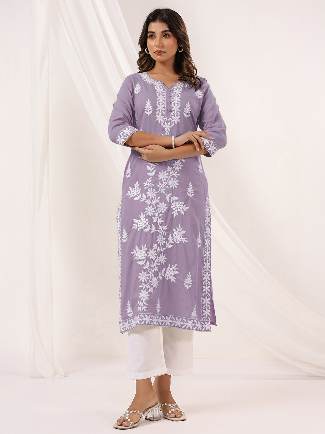 Janasya Light Cotton Embroidered Straight Kurta 