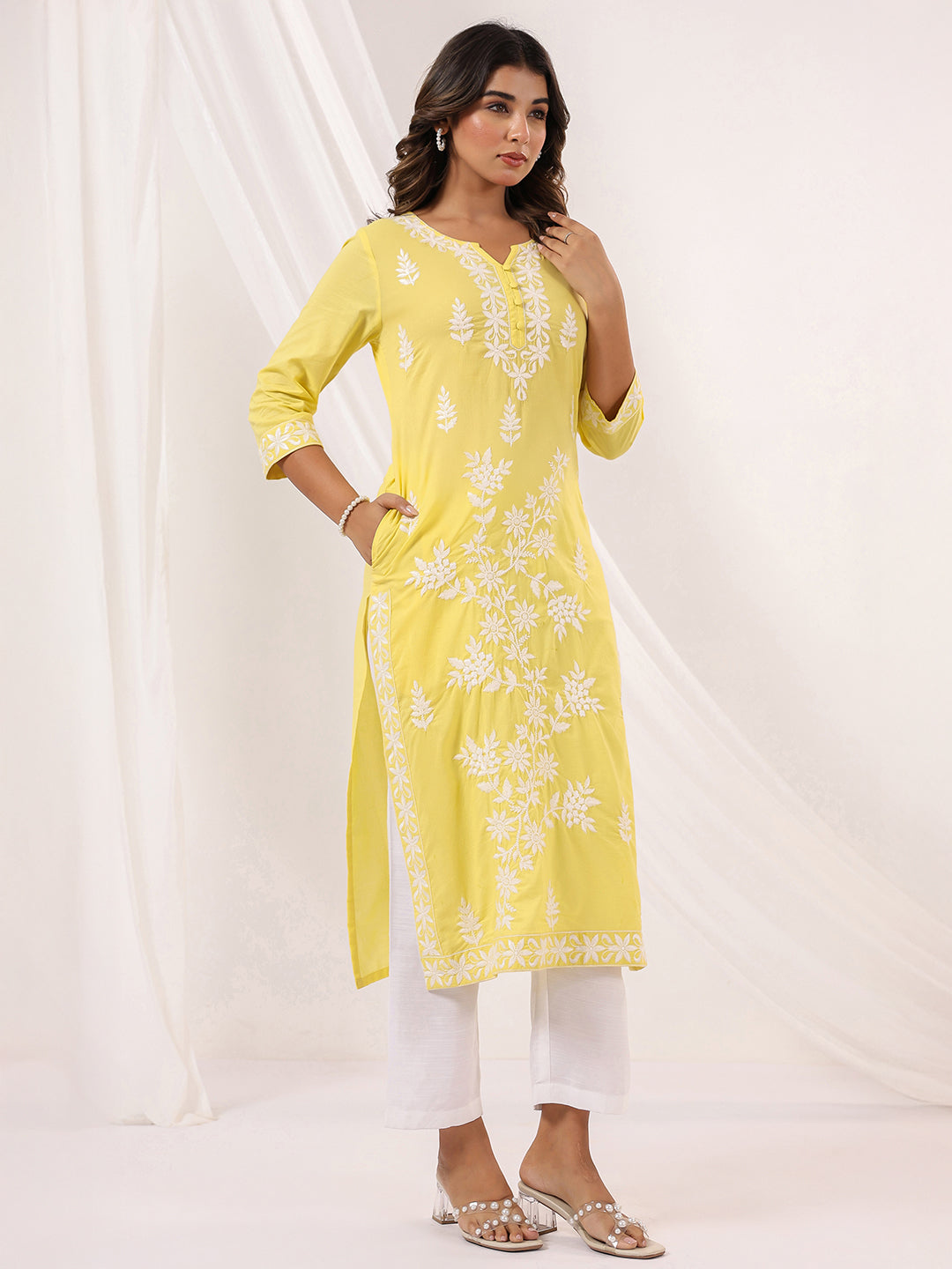 Janasya Light Cotton Embroidered Straight Kurta 