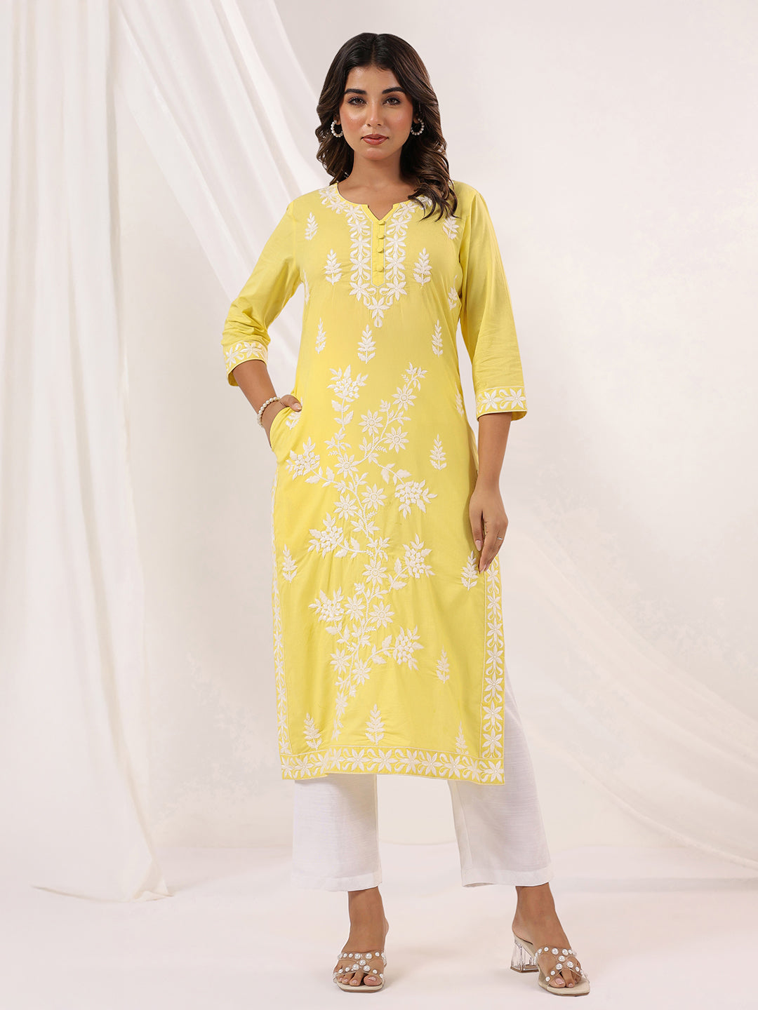Janasya Light Cotton Embroidered Straight Kurta 