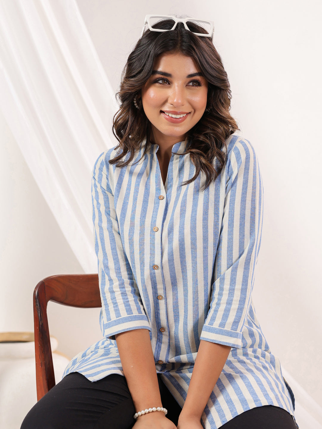 Janasya Light Cotton Striped Straight Kurta | Grab2Buy