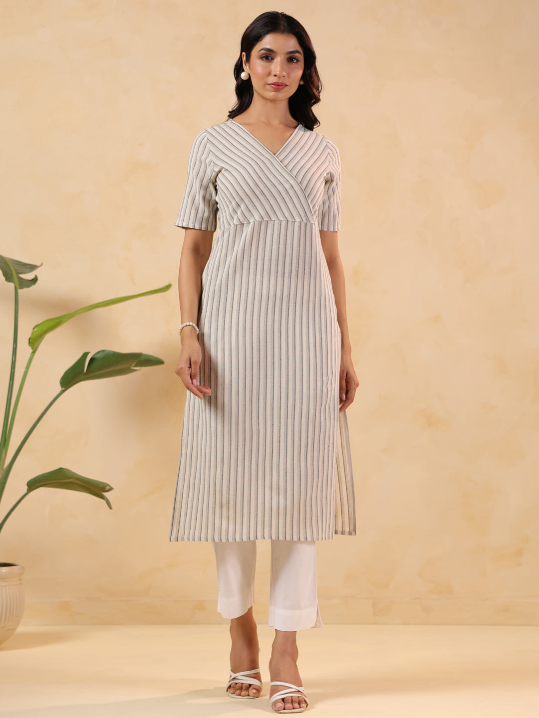 Janasya Light Cotton Striped Straight Kurta | Grab2Buy