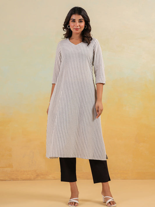 Janasya Light Cotton Striped Straight Kurta | Grab2Buy