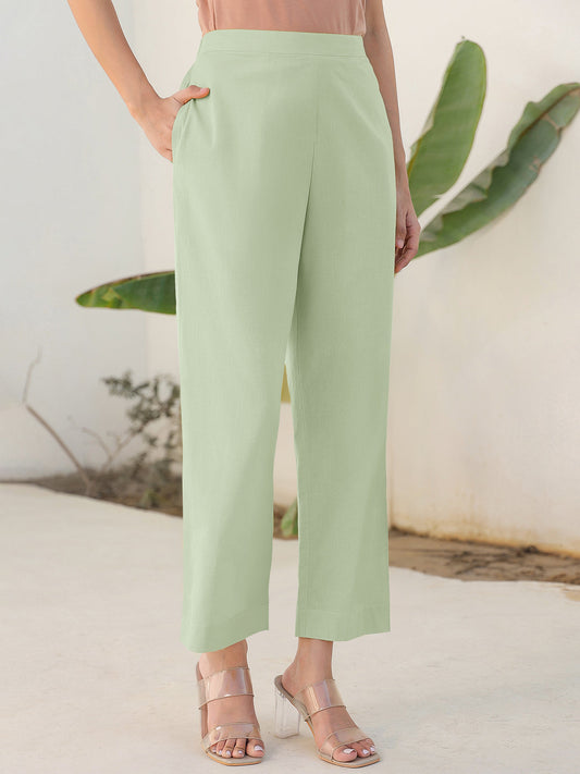 Janasya Mint Cotton Solid Pant 