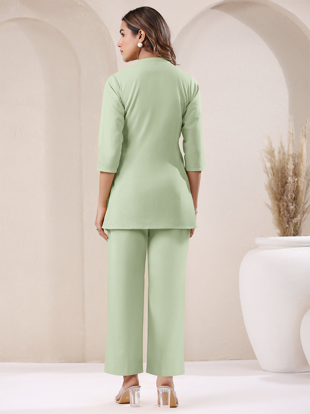 Janasya Mint Cotton Solid Pant 