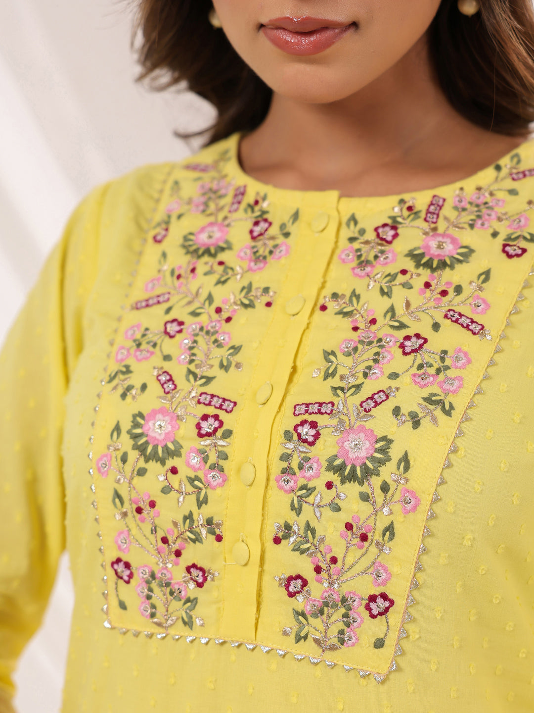 Janasya Light Dobby Cotton Embroidered Straight Kurta Set 