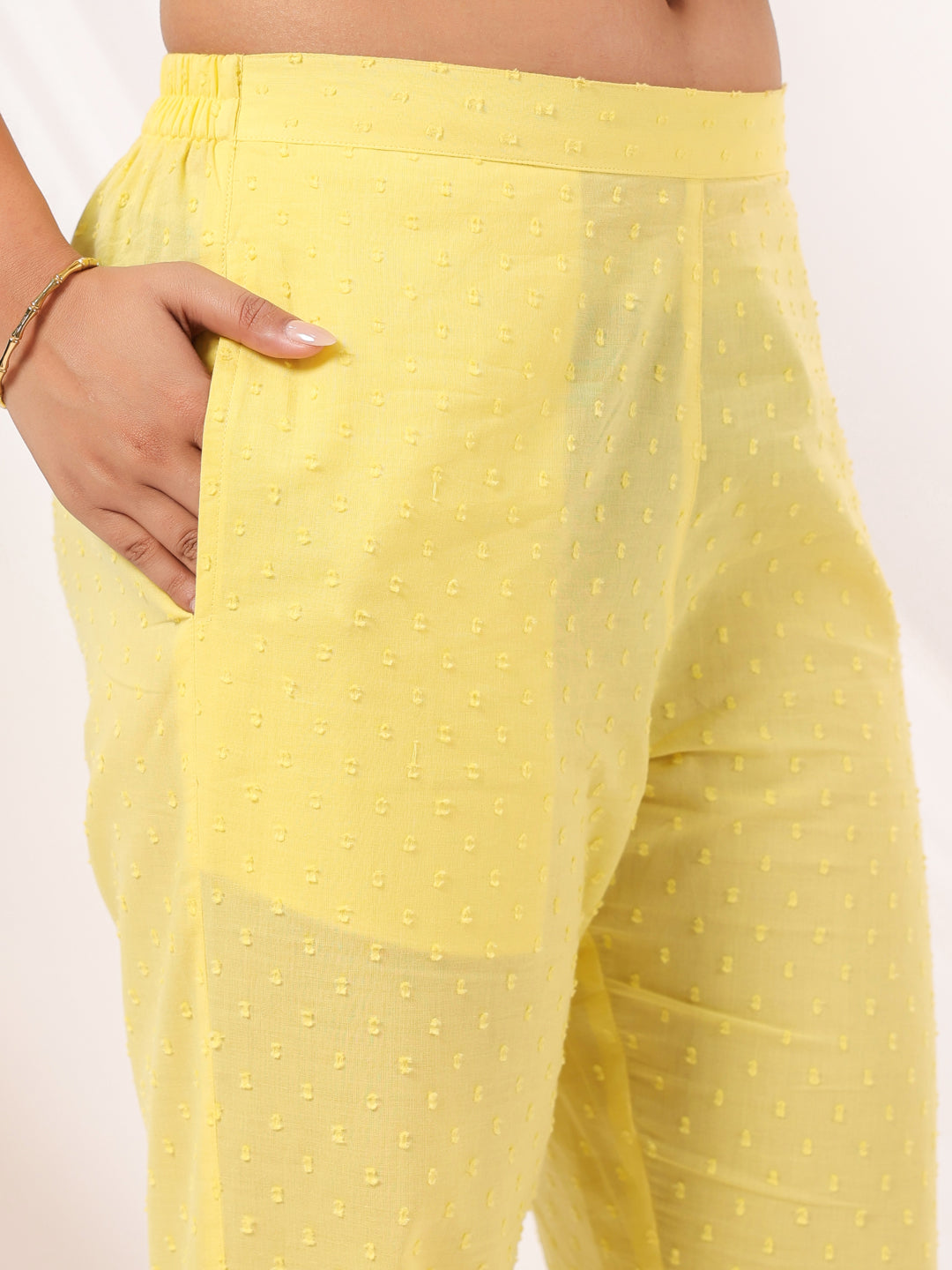 Janasya Light Dobby Cotton Embroidered Straight Kurta Set 