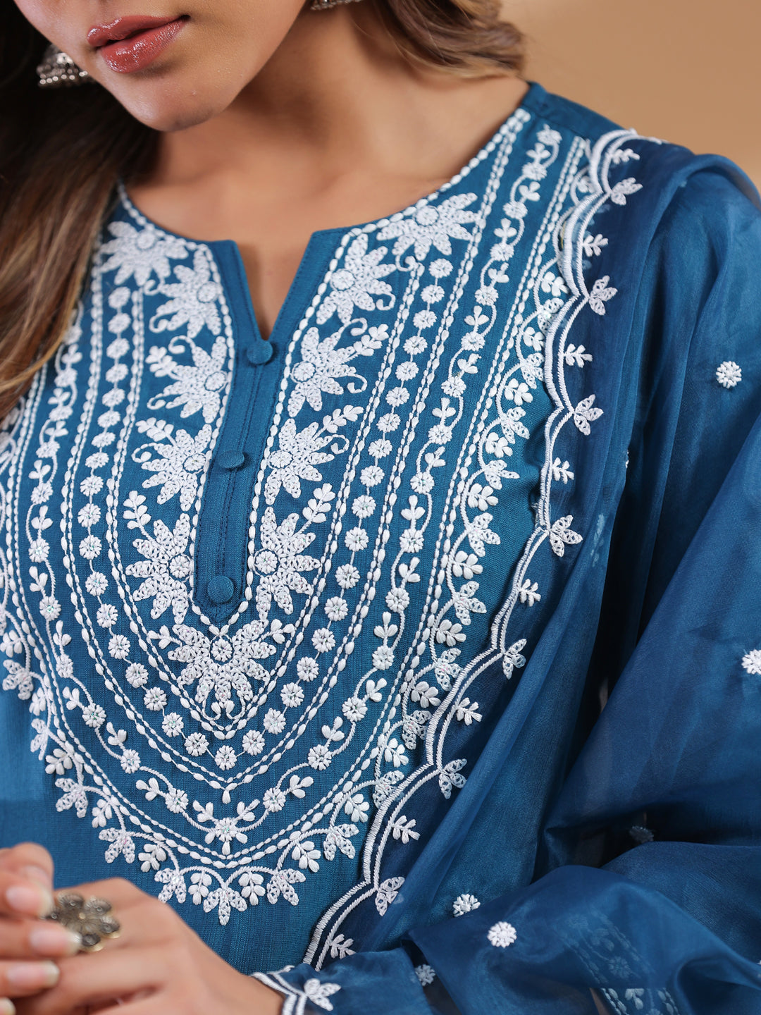 Janasya Dark Silk Blend Embroidered Straight Kurta Set 