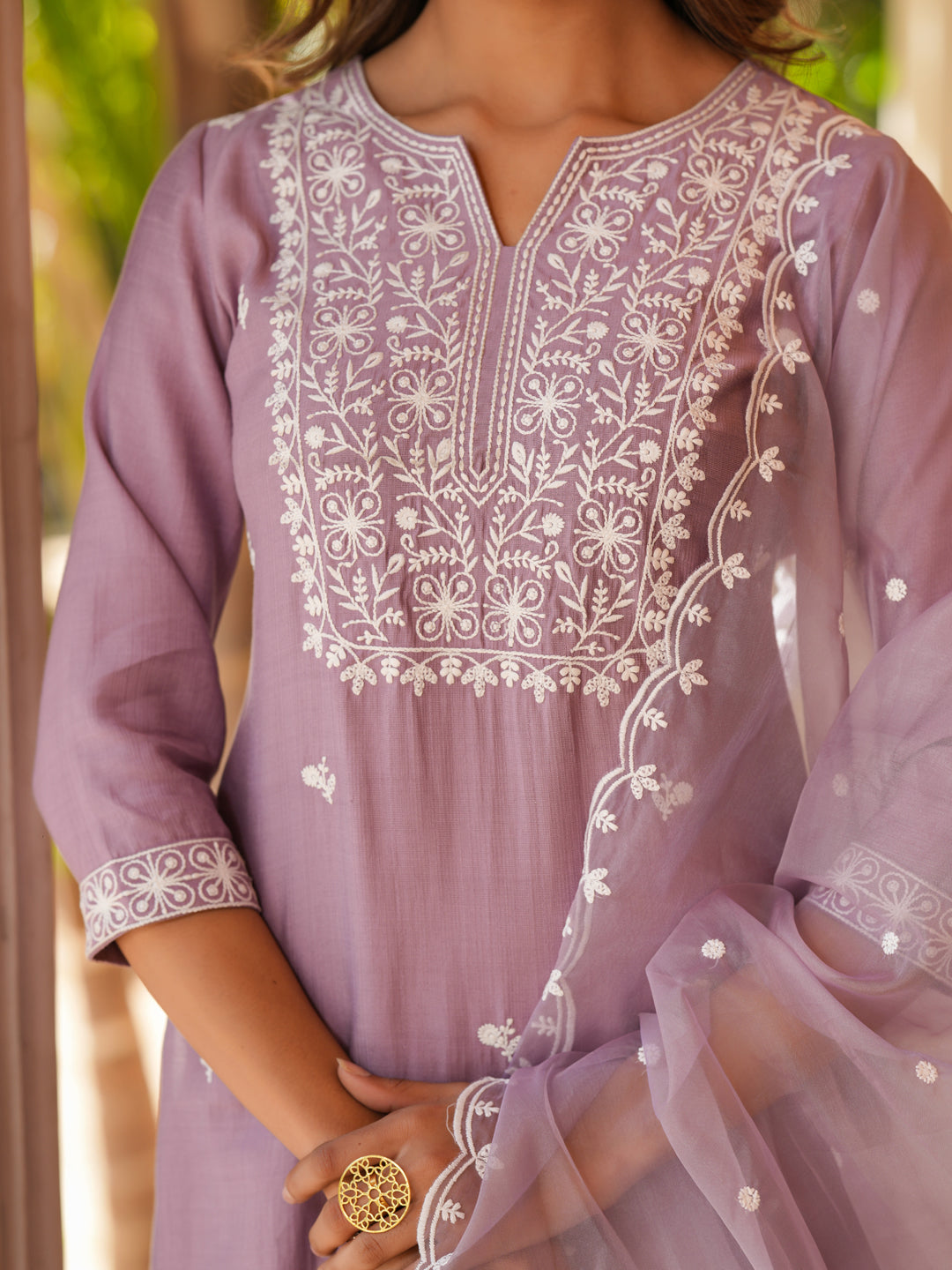 Janasya Light Silk Blend Embroidered Straight Kurta Set 