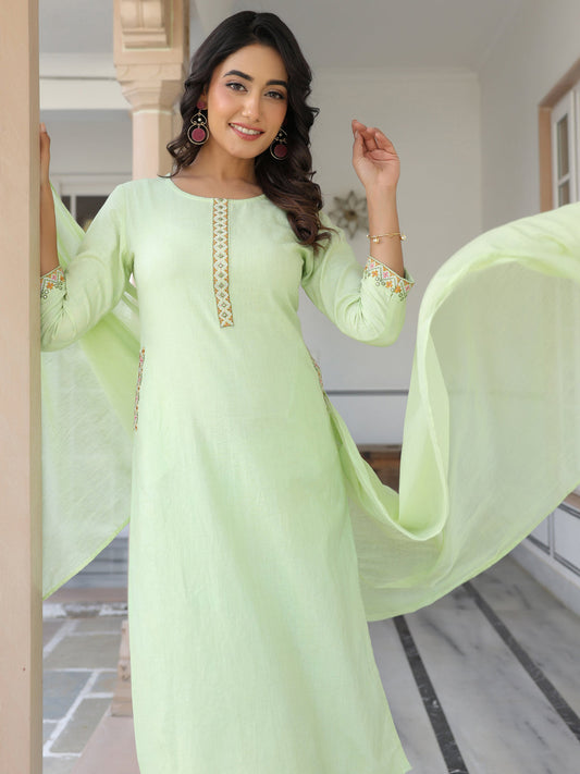 Janasya Light Cotton Self Design Straight Kurta Set 