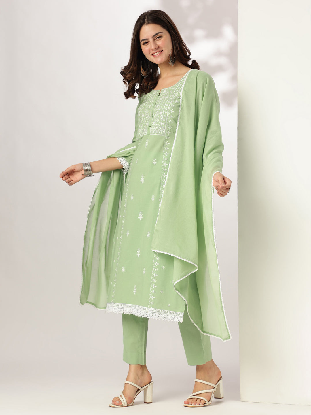 Janasya Light Cotton Embroidered Straight Kurta Set 