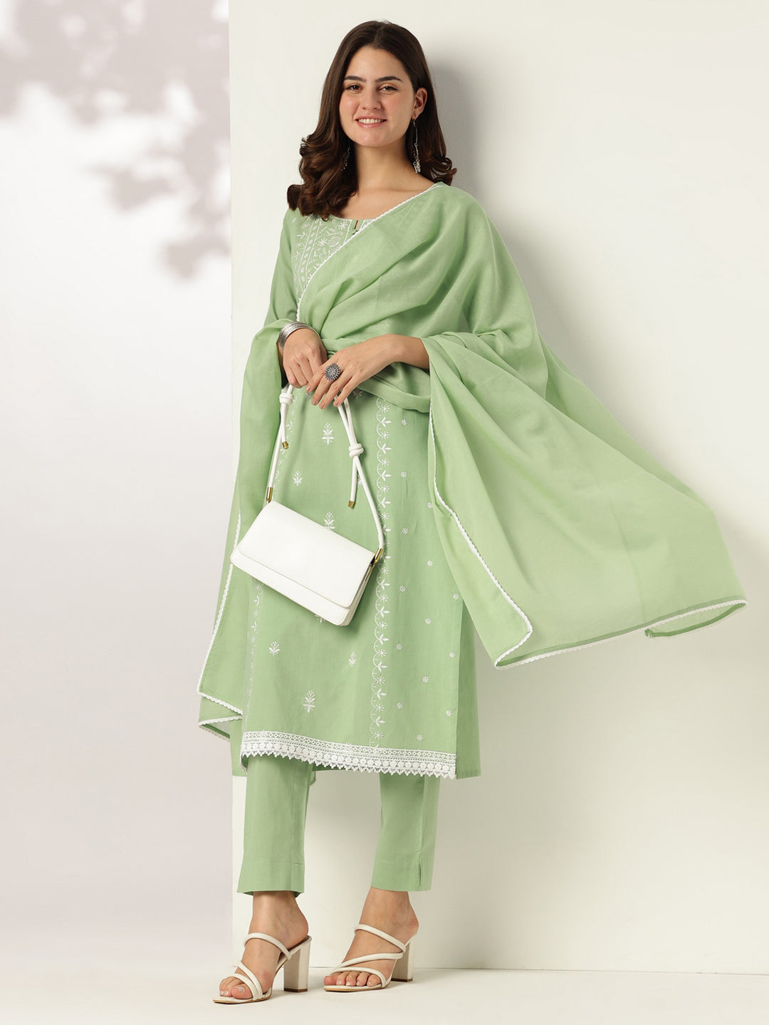 Janasya Light Cotton Embroidered Straight Kurta Set 