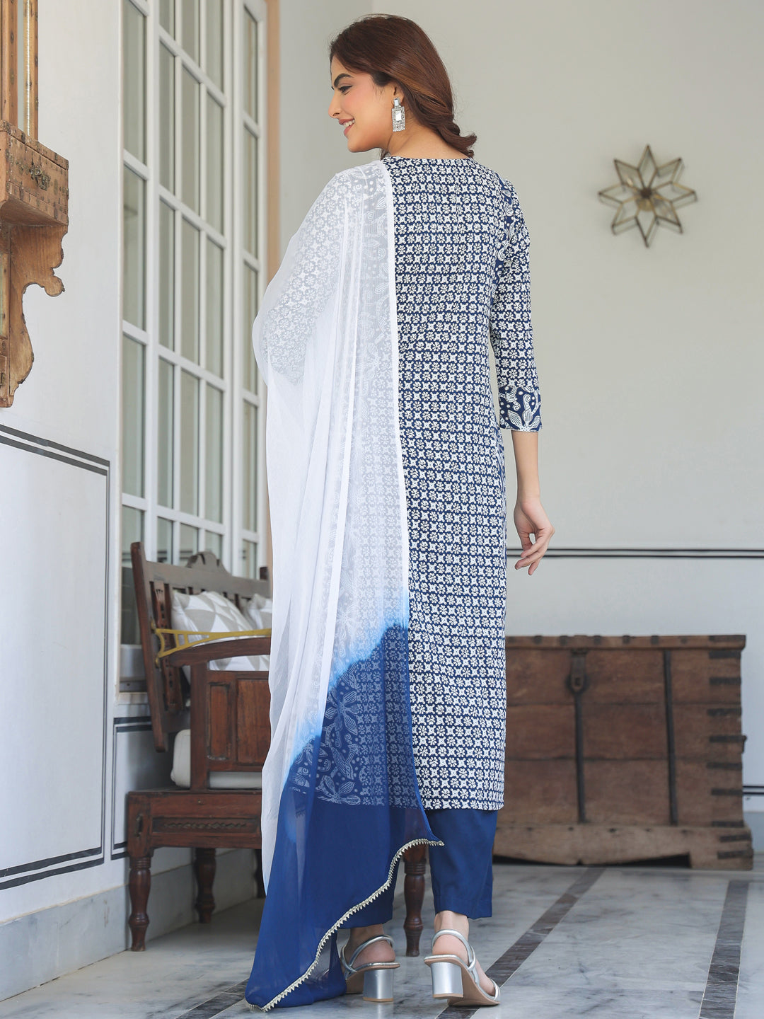 Janasya Dark Rayon Floral A-Line Kurta Set 
