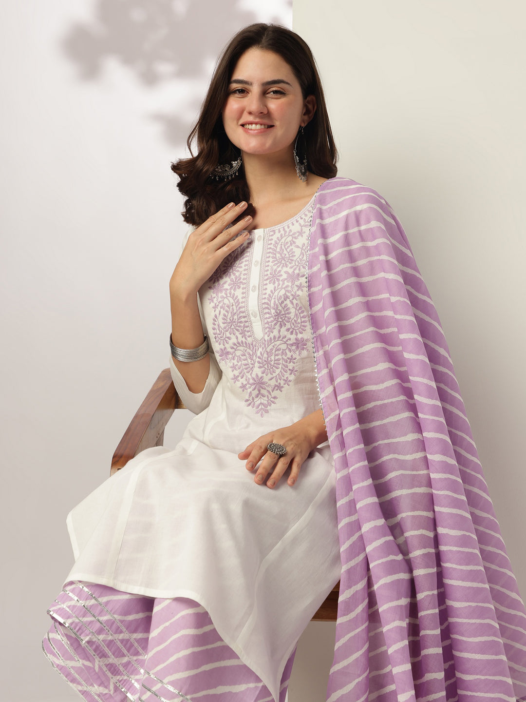 Janasya Light Cotton Yoke Embroidery Straight Kurta Set 