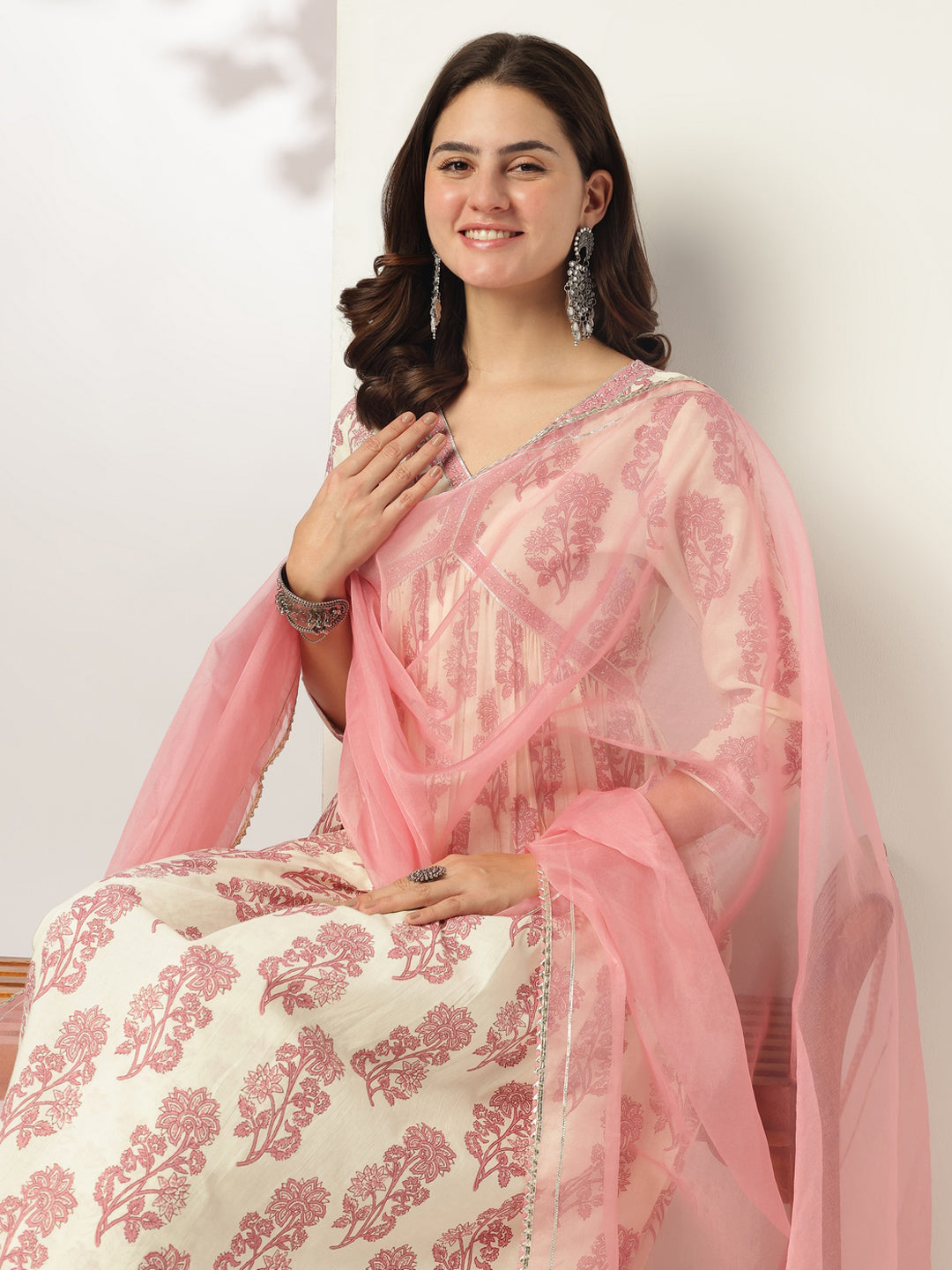 Janasya Light Cotton Floral A-Line Kurta Set 