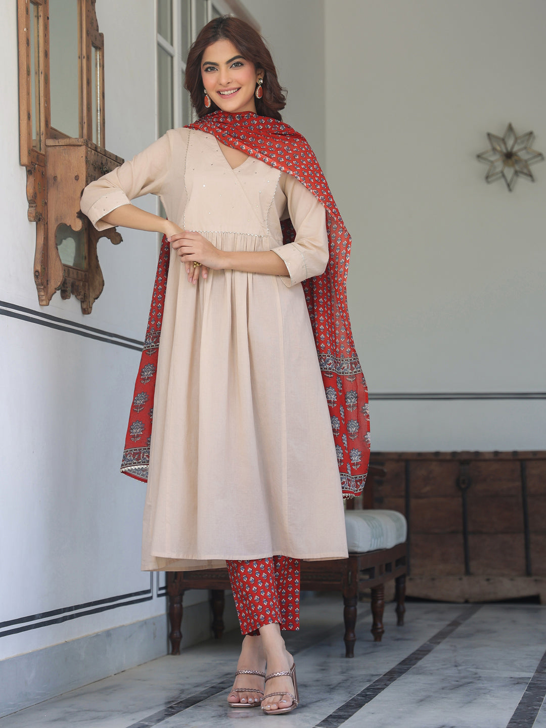 Janasya Light Cotton Solid A-Line Kurta Set 