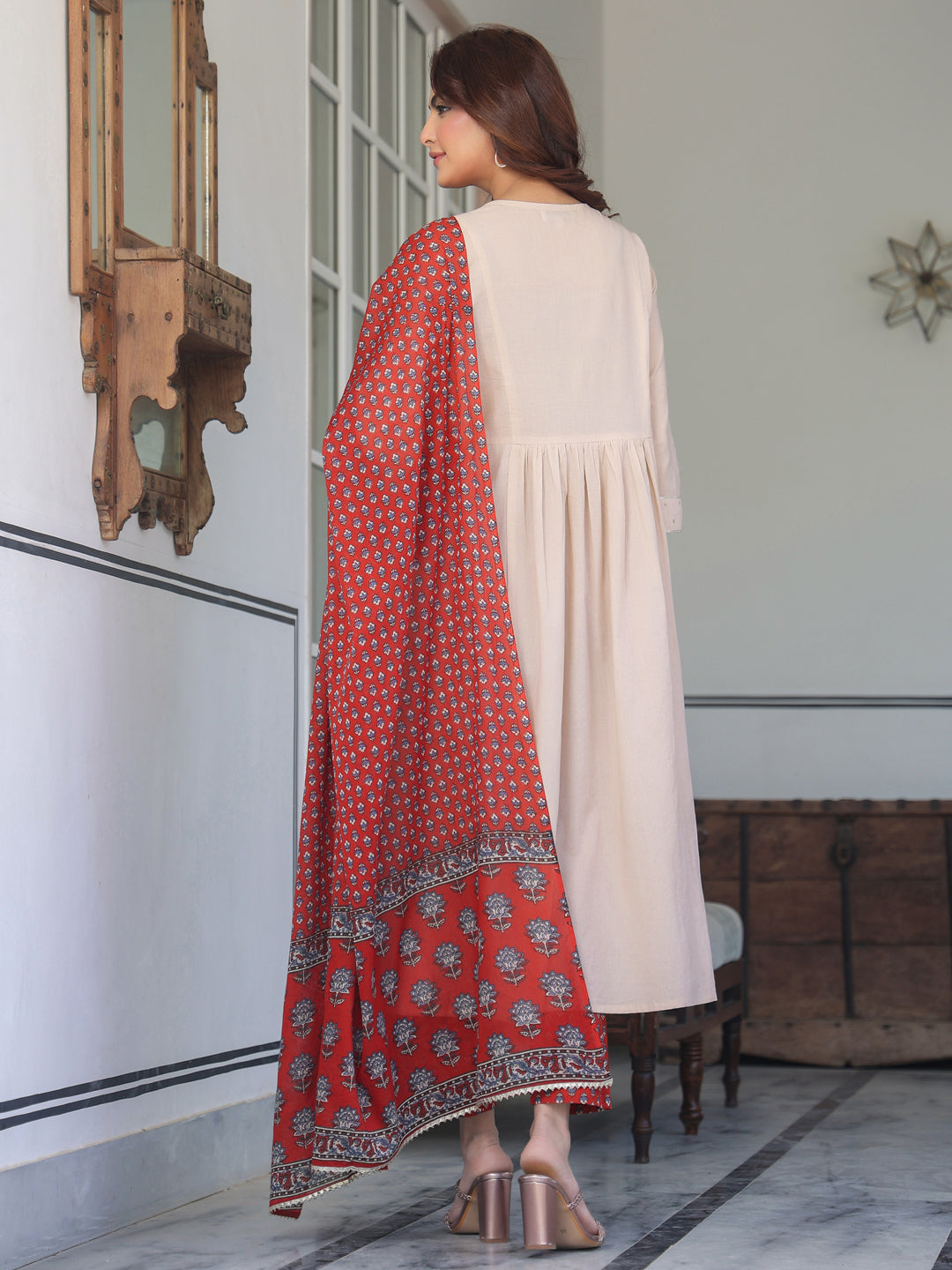 Janasya Light Cotton Solid A-Line Kurta Set 