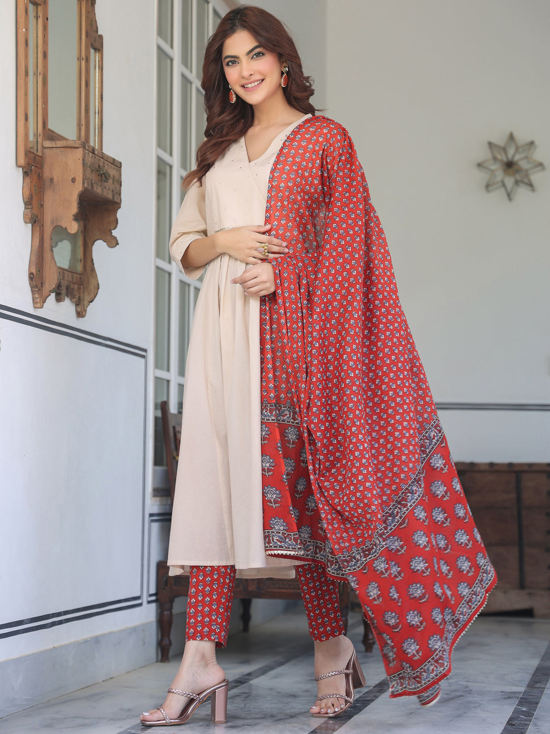 Janasya Light Cotton Solid A-Line Kurta Set 