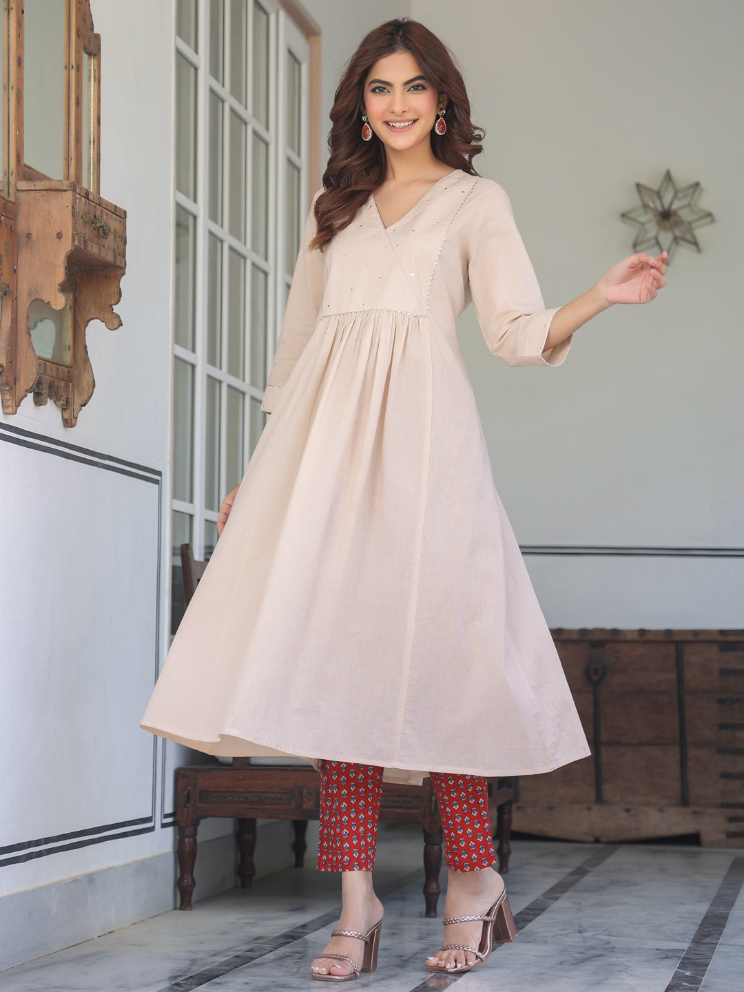 Janasya Light Cotton Solid A-Line Kurta Set 