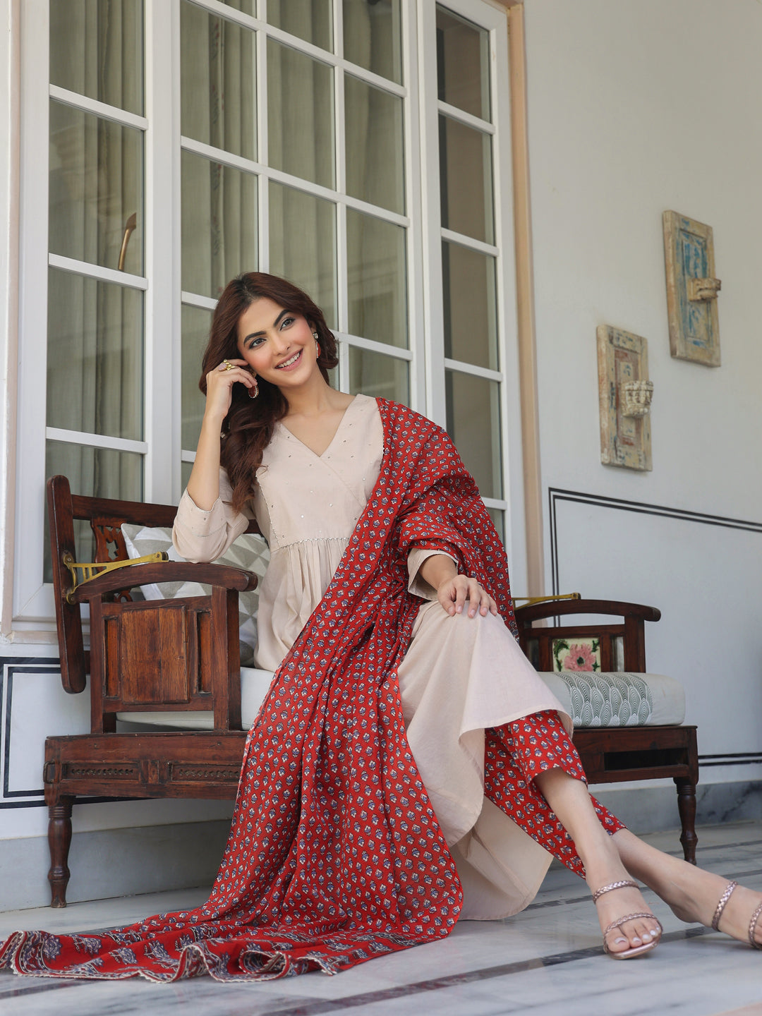 Janasya Light Cotton Solid A-Line Kurta Set 