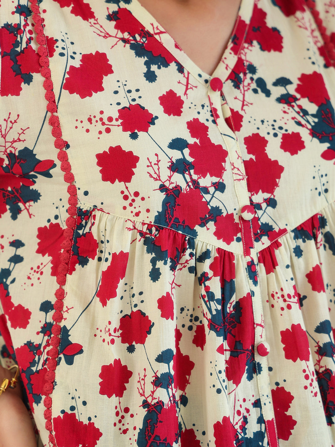 Janasya Light Cotton Floral A-Line Top 