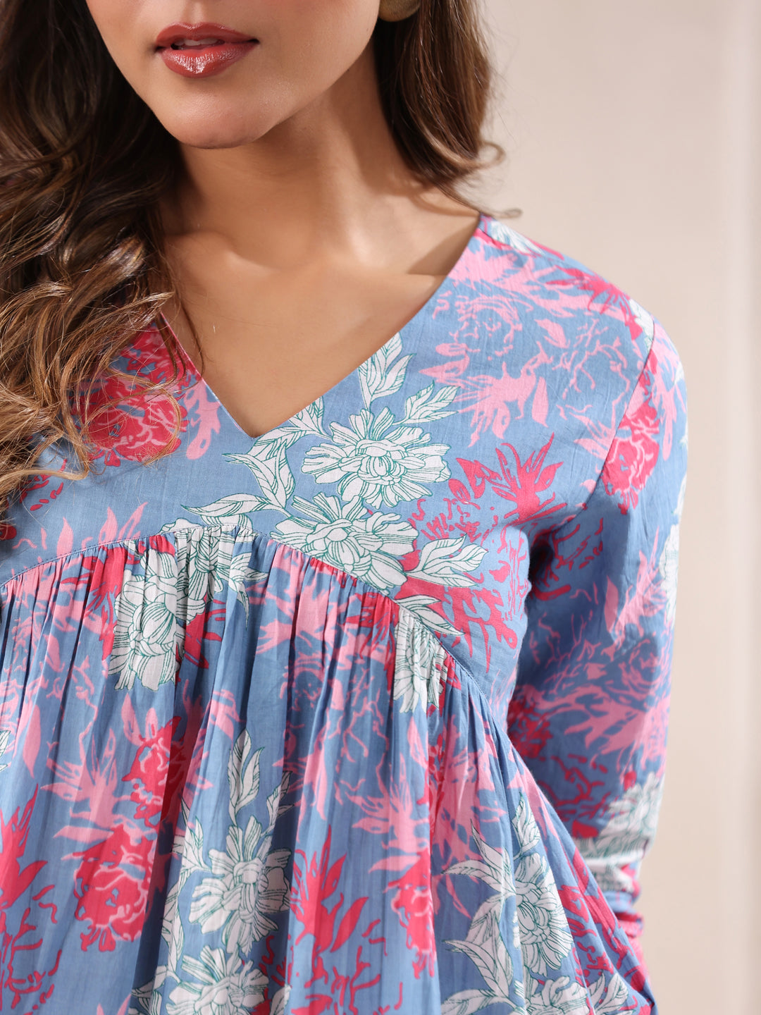 Janasya Light Cotton Floral A-Line Top 