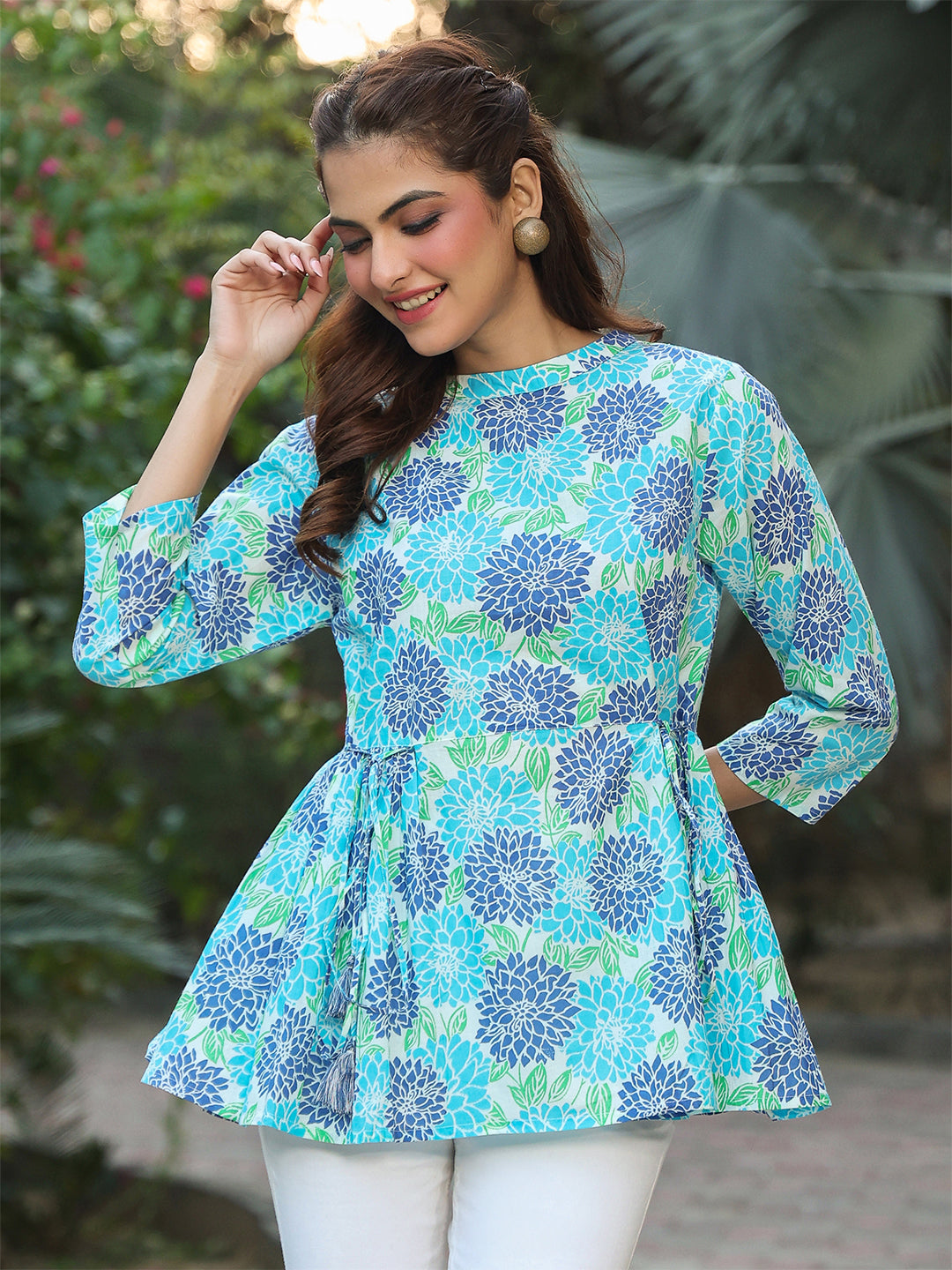 Janasya Light Cotton Floral Fit & Flare Top 