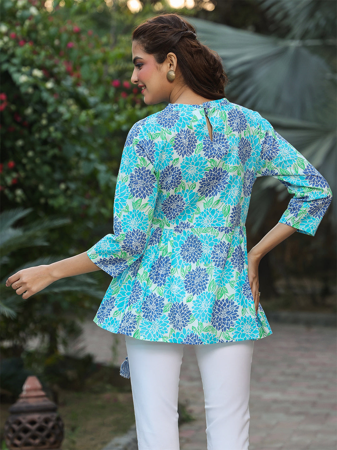 Janasya Light Cotton Floral Fit & Flare Top 