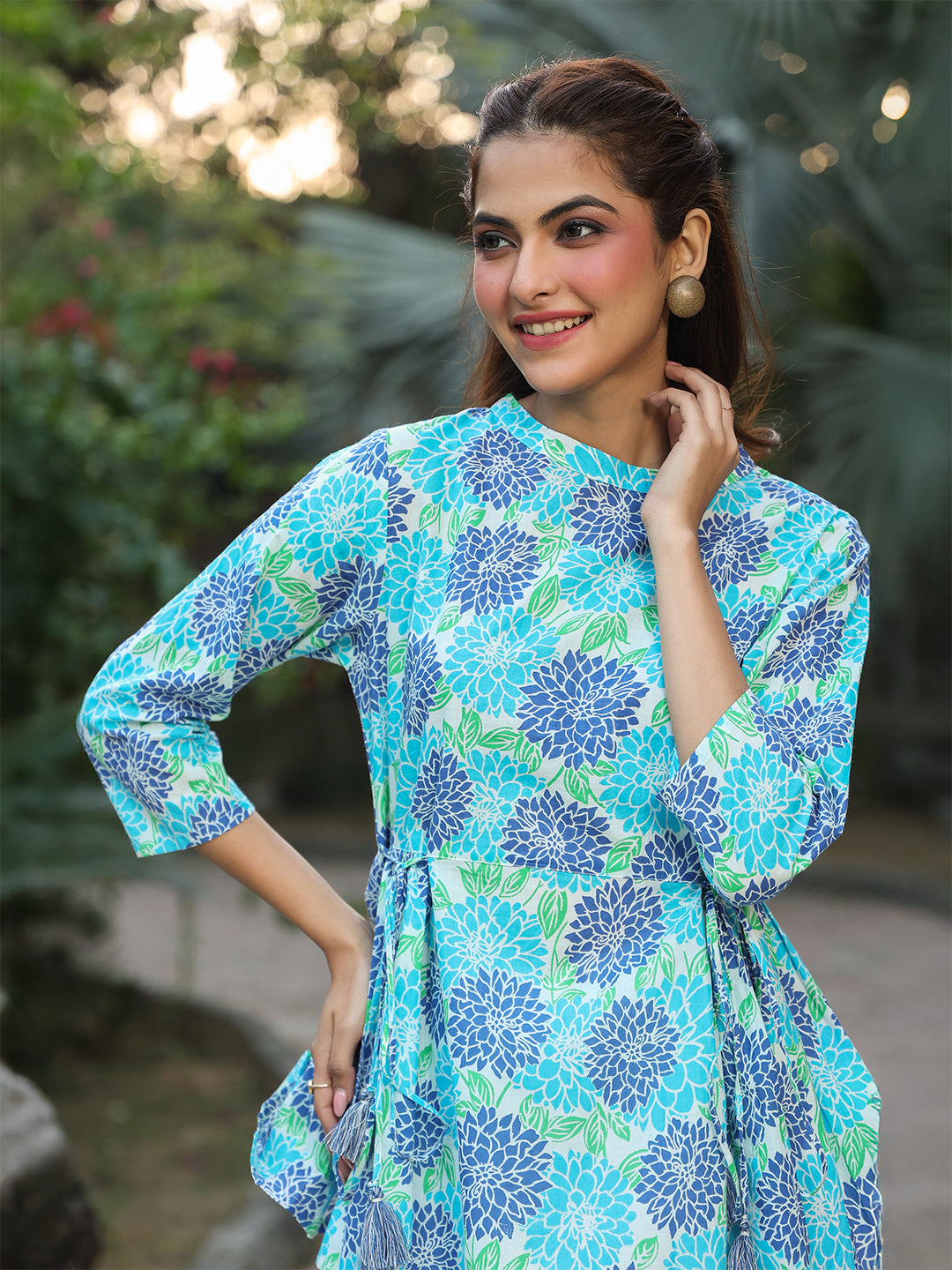 Janasya Light Cotton Floral Fit & Flare Top 
