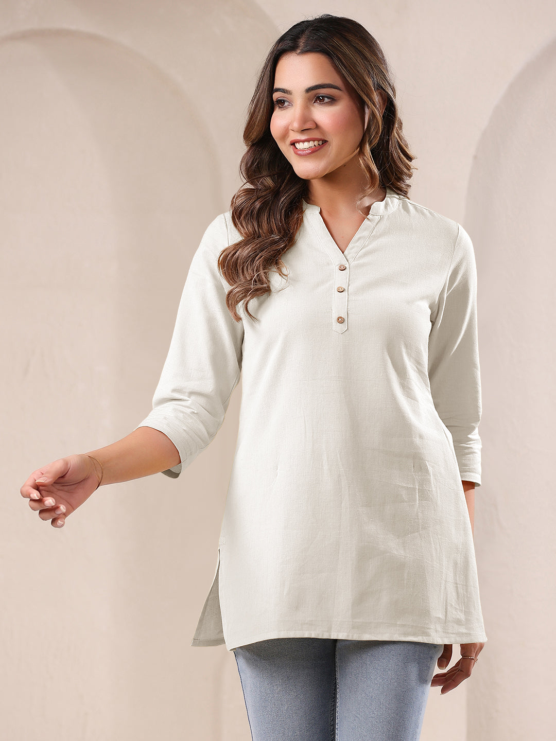 Janasya Light Cotton Solid Straight Top 